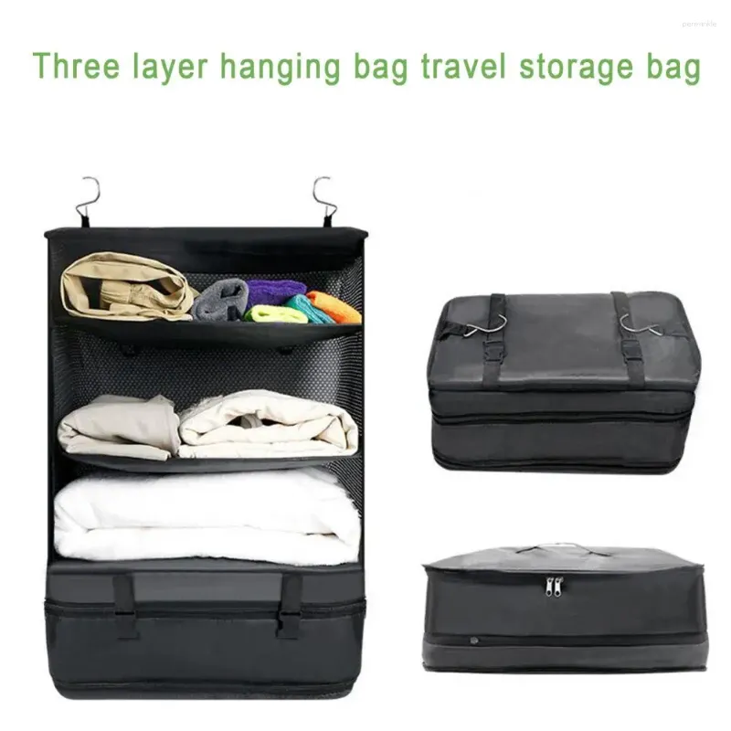 Sacos de armazenamento Saco de malha de capacidade Viagem multifuncional com bolsos de 3 camadas Correias de fixação de alta elasticidade para roupas