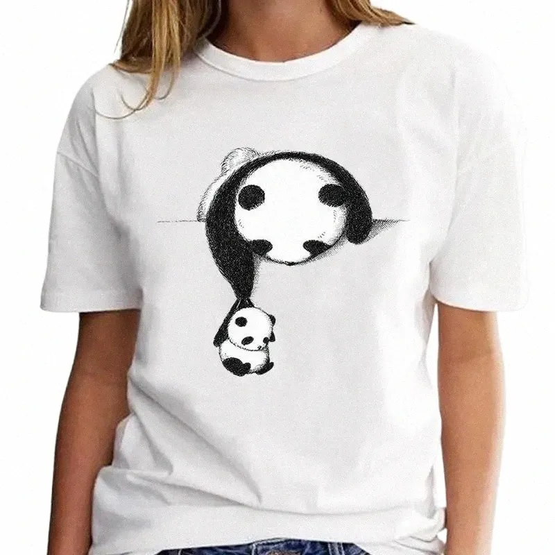 ny panda härlig söt t-shirt klädkarto grafisk tryck kort ärm fi casual plus size t shirt kvinnor v2st#