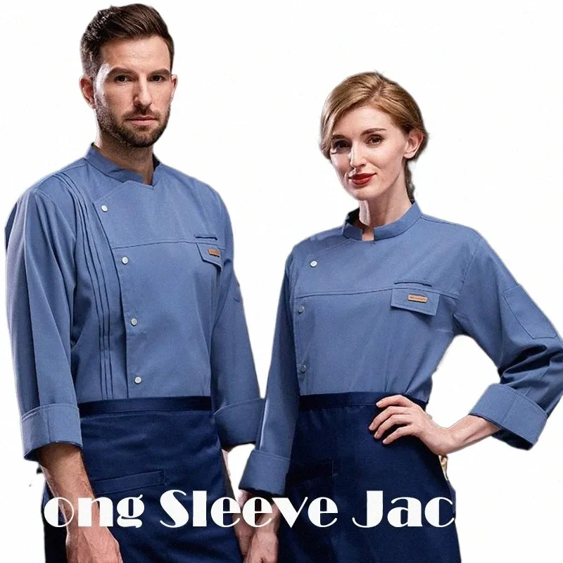 Jaqueta de chef de manga LG para homens e mulheres, casaco de cozinha, uniforme de garçom de restaurante o0CT #