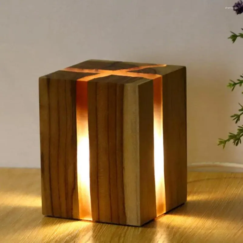 Veilleuses pratiques et créatives en bois, lampe LED, luminosité réglable, fissure en bois, décoration de fête de mariage, décorative