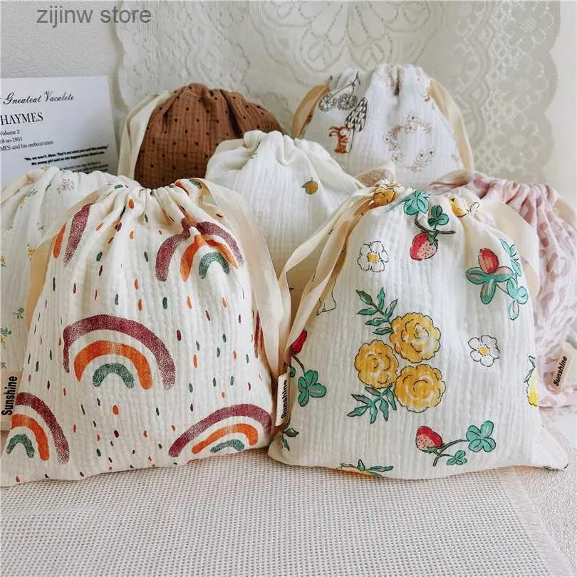 Altra organizzazione per l'archiviazione domestica 100 borse portaoggetti per mamma in cotone naturale Porta pannolini per bambini all'aperto Carino sole arcobaleno stampa sacchetti con coulisse 27x25 cm Y2403