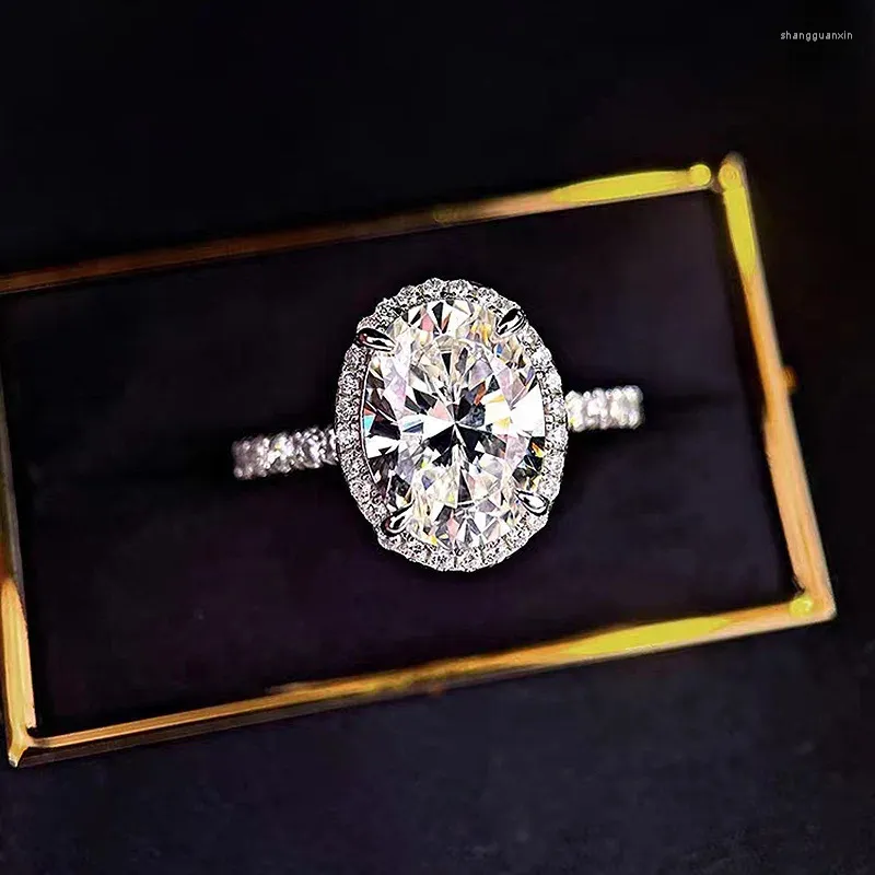Cluster Ringe Luxus 4ct Moissanit Diamant Ring Echt 925 Sterling Silber Party Hochzeit Band Für Frauen Braut Verlobung Schmuck