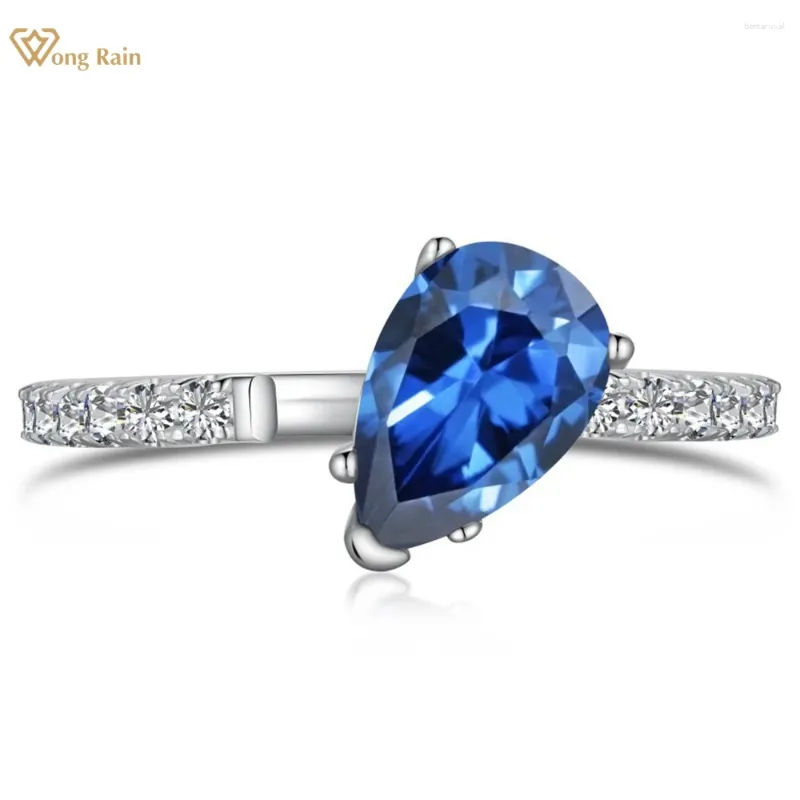 Bagues de cluster Wong Rain 925 Sterling Silver 6 9mm Poire Cut Lab Sapphire Gemstone Bague ouverte pour les femmes de mariage Fine Bijoux en gros