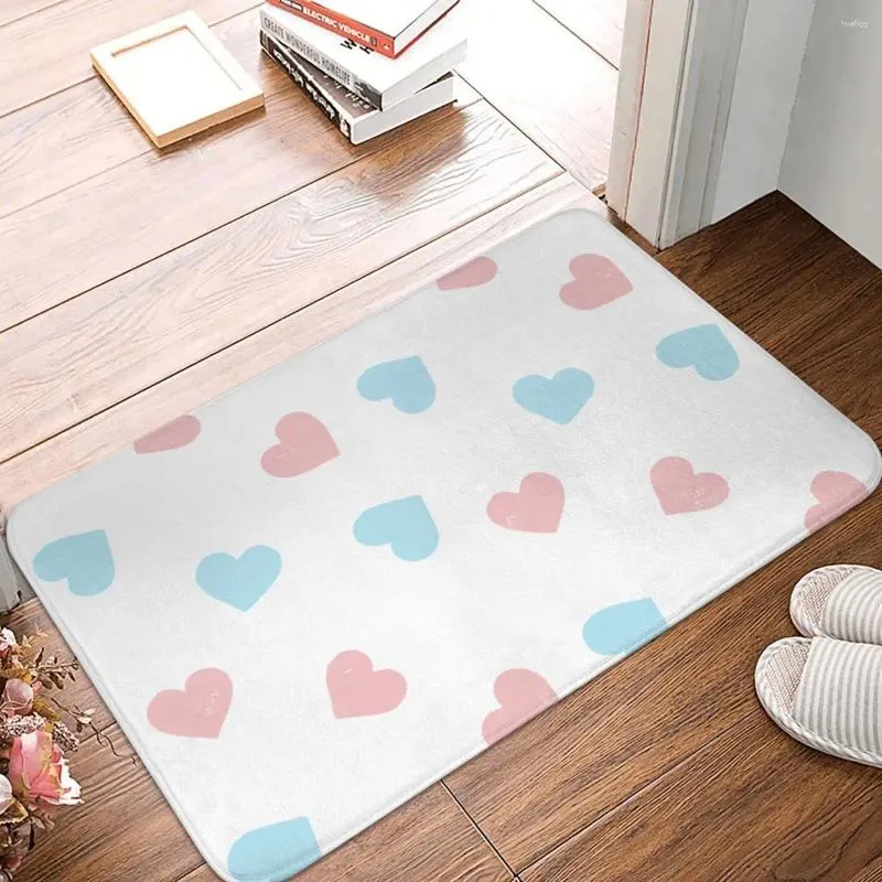 Mattor Girly Pastel Pink Blue Hearts Doormat Rug Carpet Mat Footpad Bath Polyester Absorberande balkong Toalett Tvättbar damm