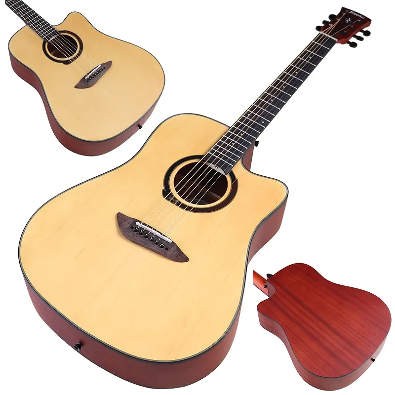 Guitar Acoustic Guitar 41 Inch 6 String Natural Color Folk Guitar Spruce Top Matte Finish Cutaway Design Guitarra