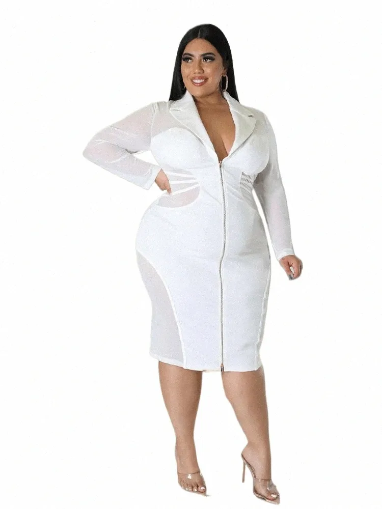 Dres apertados para mulheres Lg Sleeve Plus Size Sexy Dr Slinky Transparent Mesh Frt Zip Dr Atacado Bulk Dropship d1zc #