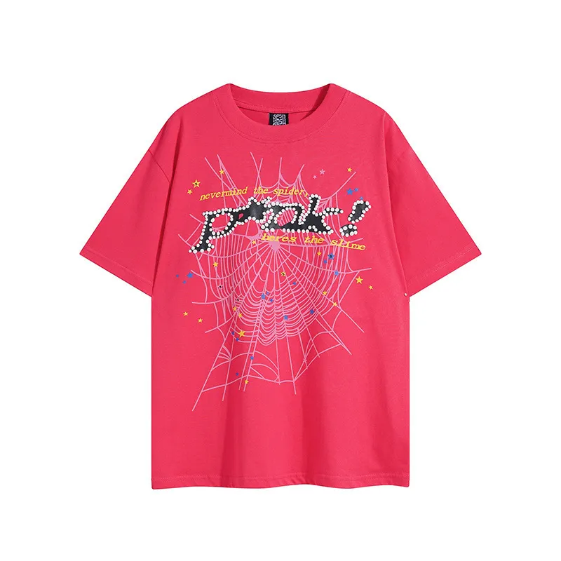 Erkek ve dişi tişört şarkıcısı Youngtug sp5der örümcek web baskısı gevşek rahat niş modeli marka çifti saf pamuk sokak moda marka tişört