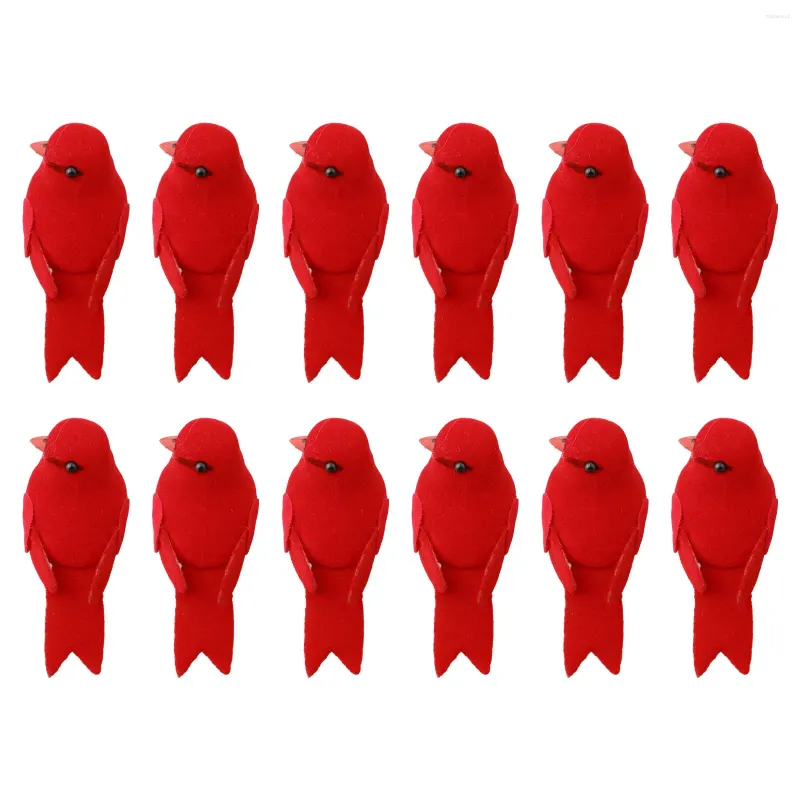 Figurine decorative 12 pezzi Ornamento di uccello rosso Miniature Decorazione artigianale con clip per artigianato di decorazioni per la casa