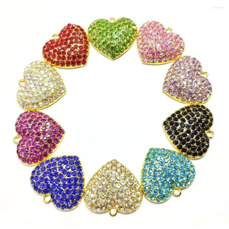 Charmes 10 pièces couleur mixte coeur strass pour femmes bijoux à bricoler soi-même accessoires H1