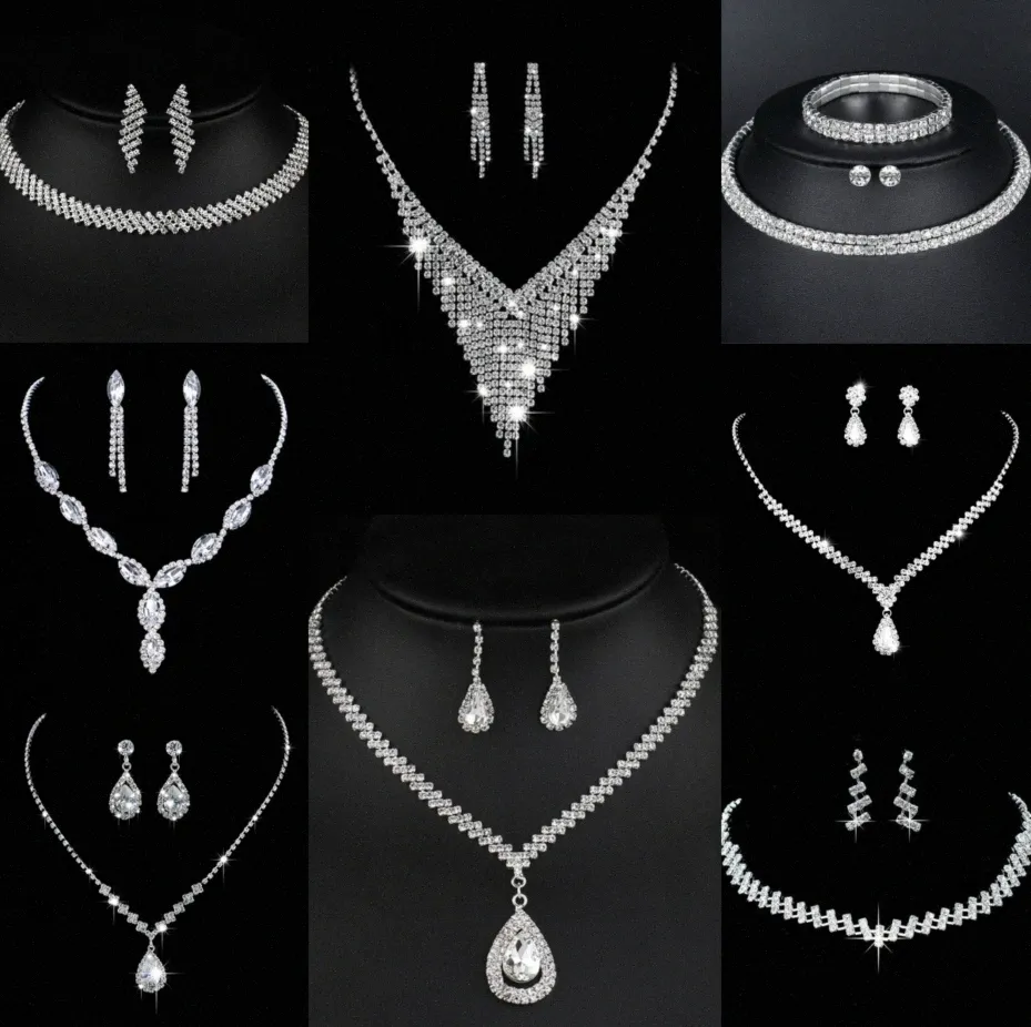 Wertvolles Labordiamant-Schmuckset aus Sterlingsilber, Hochzeit, Halskette, Ohrringe für Frauen, Braut, Verlobungsschmuck, Geschenk E26B #