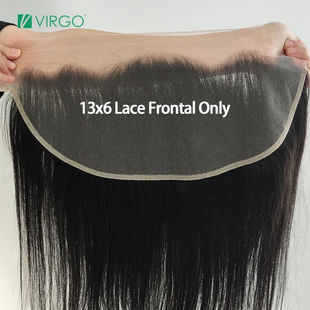 Fechamentos Virgo 13x6 HD Lace Frontal Apenas reta transparente Cabelo frontal Humano Pré penteado de renda invisível apenas costura