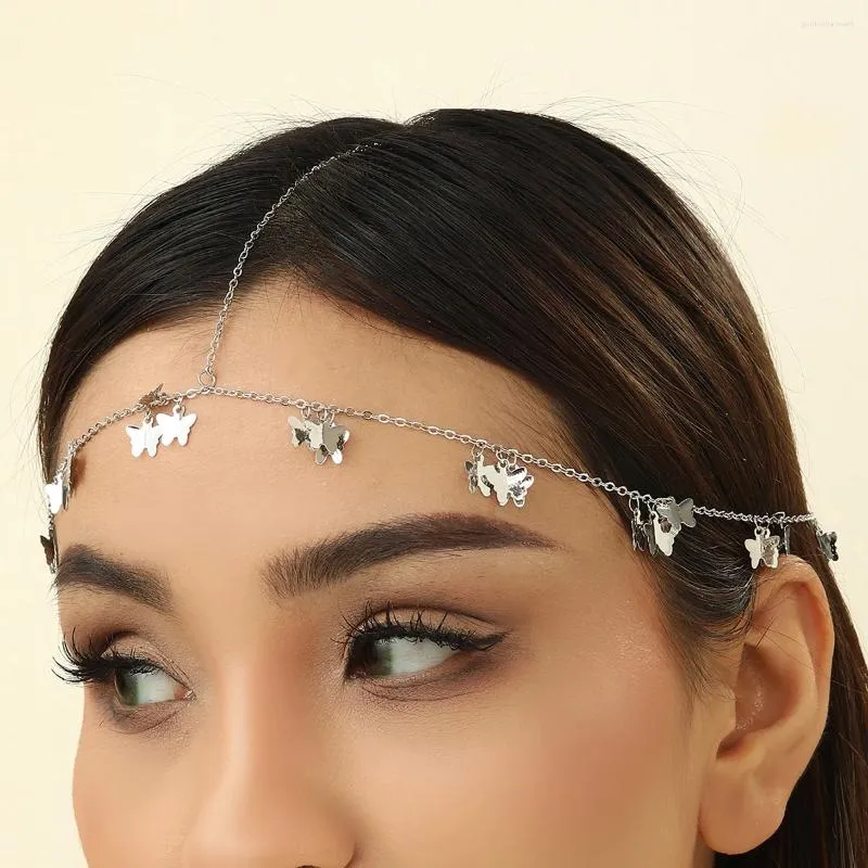 Hair Clips LUTAKU Bohemian Butterfly Head Chain Headpiece For Women Forehead Wedding Headwear Headdress Accessories