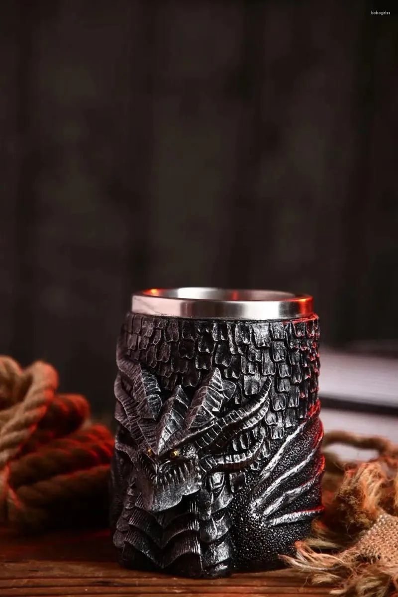 Tazze Boccale da birra DRAGON in acciaio inossidabile Tazza da caffè 3D retrò di grande capacità