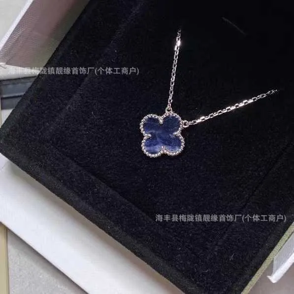 Designer Brand Van High Version Clover Necklace 925 Pure Silver Plated 18K Natural Peter Blue Shining Stone Live
