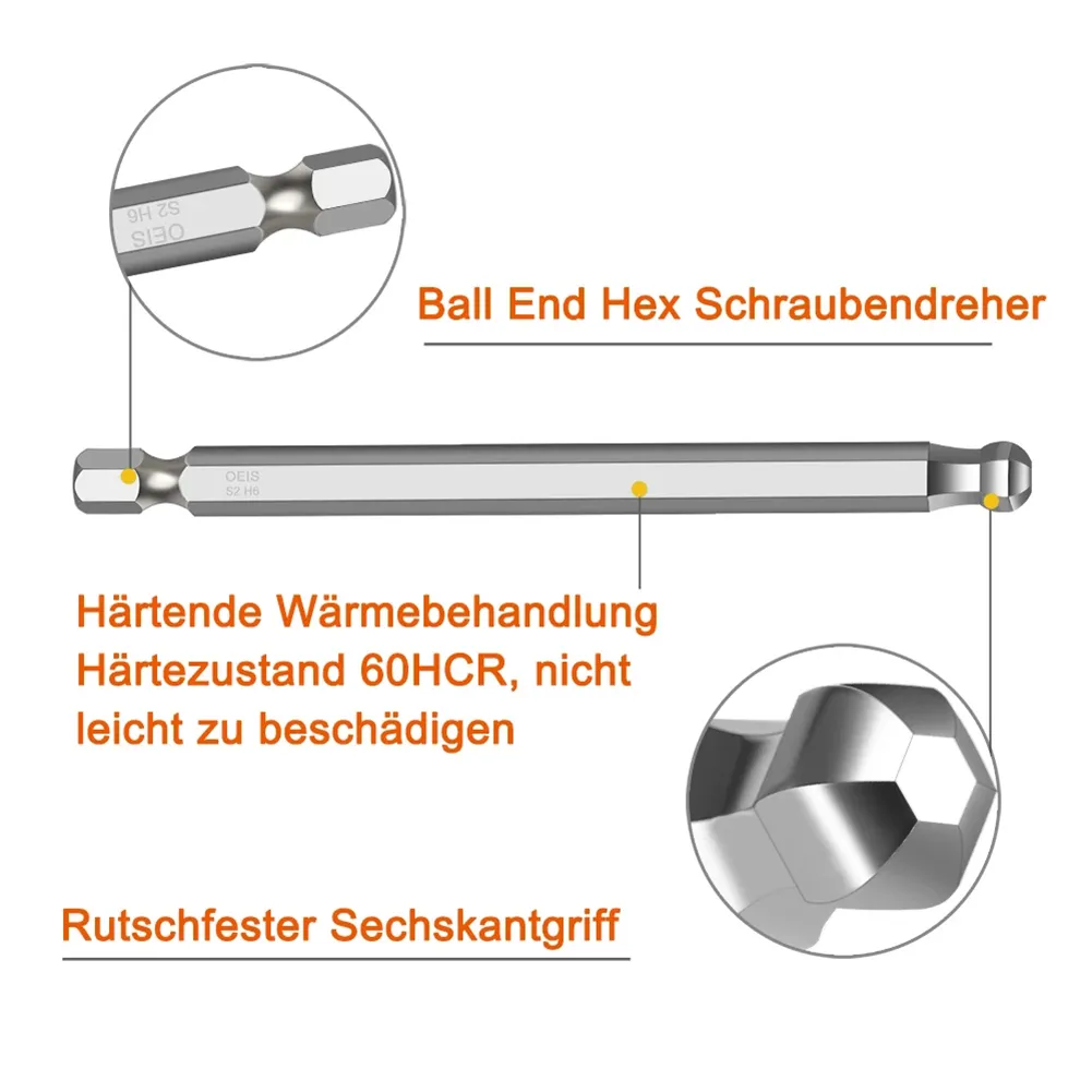 100 mm hex schroevendraaier bit bal uiteinde metriek hex bit magnetisch stuurprogramma's voor automotive/productie/constructie/industrie gereedschap