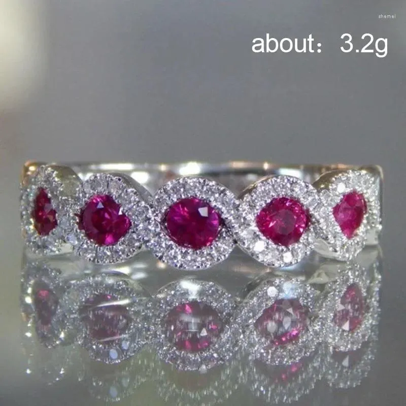 Anéis de cluster Europeu e americano luxo esmeralda zircão anel cheio de diamantes micro-set rubi jóias de casamento de alta qualidade