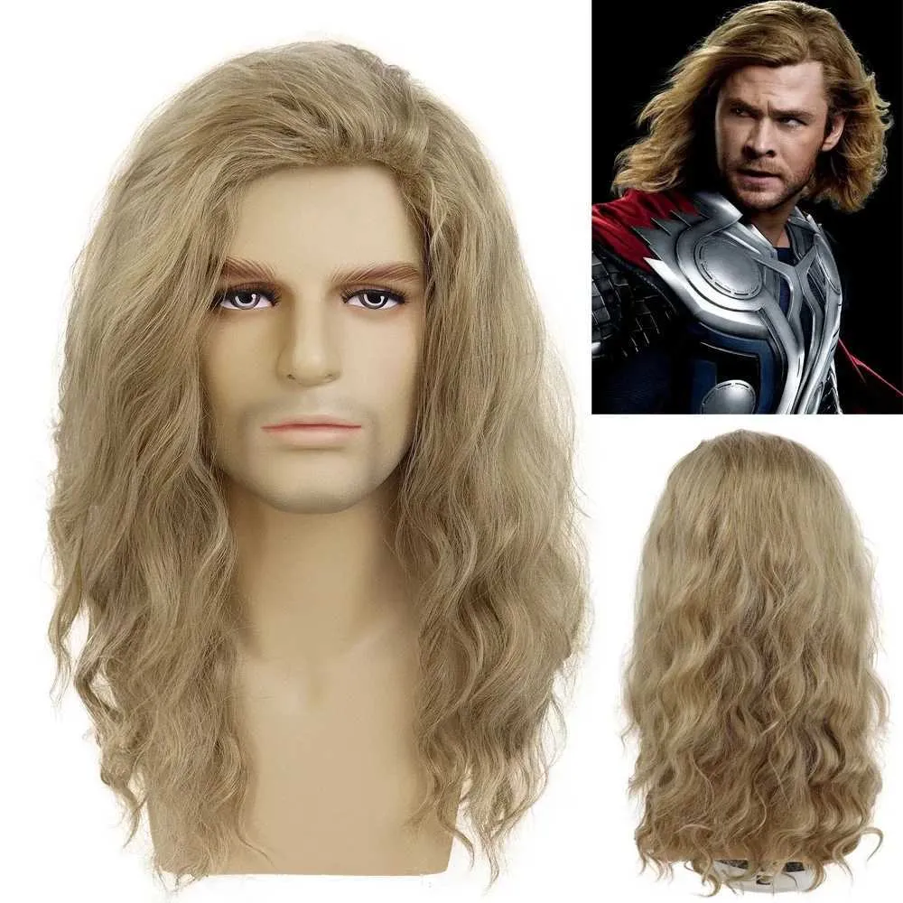 Nxy Vhair Perucas Gnimegil Sintético Longo Encaracolado para Homem Loira Onda Peruca de Cabelo Homens Cosplay Traje de Halloween Estilos Naturais Festa Masculino Presente 240330