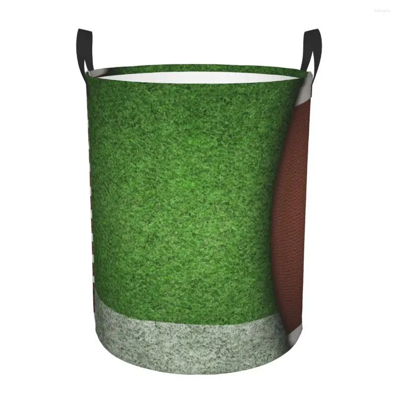 Sacos de lavanderia cesta dobrável bola de futebol americano redondo armazenamento bin grande cesto dobrável roupas brinquedo balde organizador