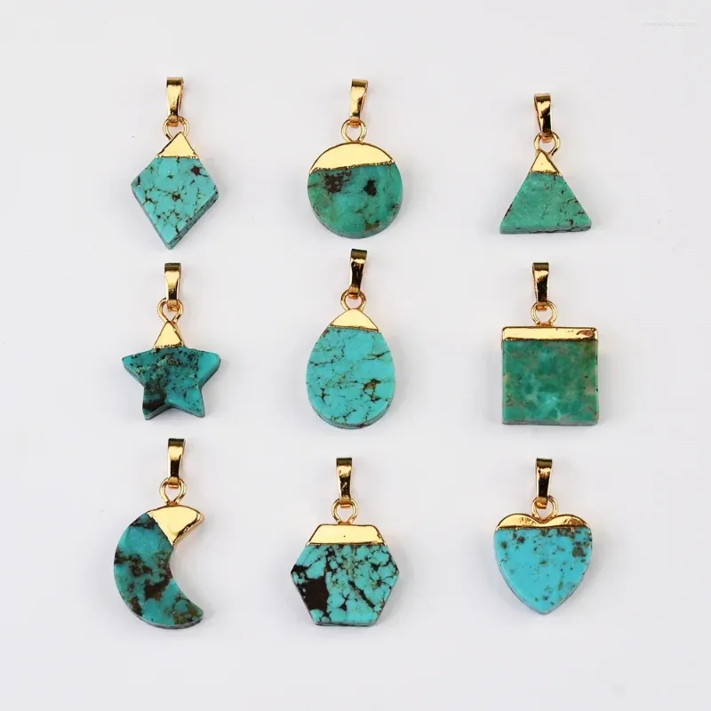 Pendant Necklaces BOROSA Unique Golden Plated Square Irregular Turquoise Natural Blue Gemstone Fashion Jewelry Necklace Accessories