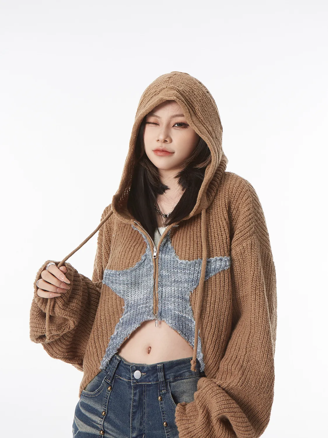 Deeptown Y2K Vintage Cropped Star Sweaters Korean From Ddmyhome