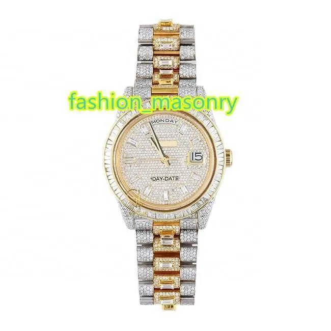 Custom Full Iced Out Automatic Two Tone Unisex D VVS Stainless Steel Hip Hop Moissanite Diamond Watch For Indian Export