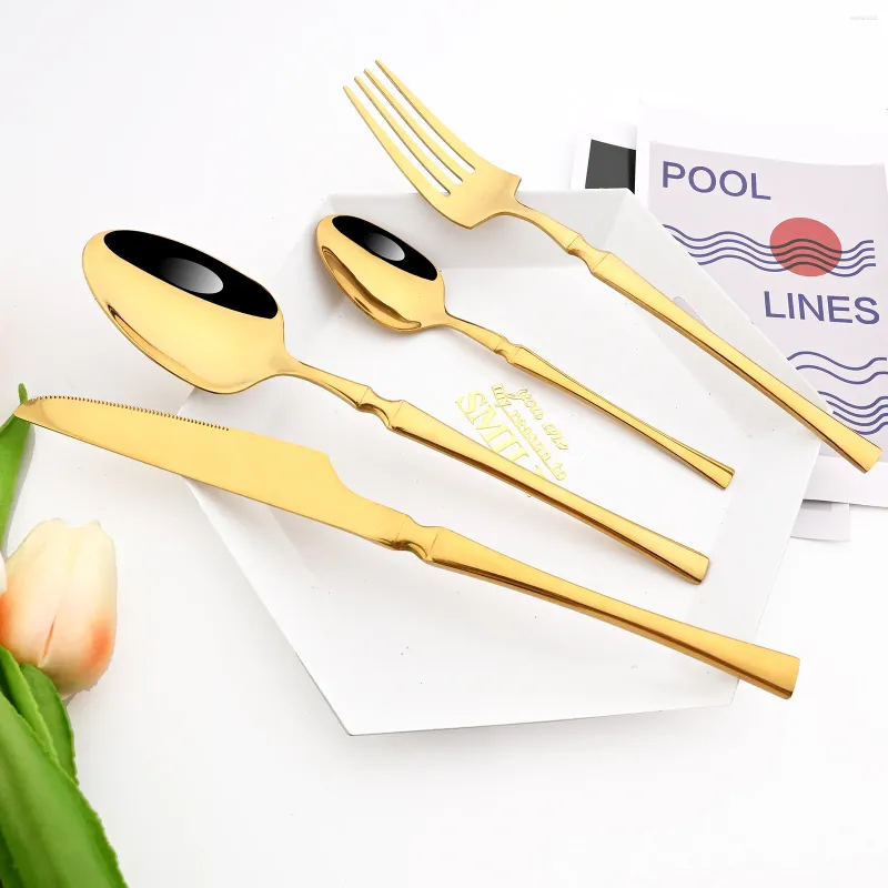 Conjuntos de utensílios de jantar drmfiy 4pcs talheres de ouro preto conjunto de faca de faca de faca oeste espelho de aço inoxidável