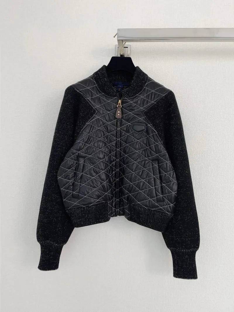 Damenjacken 2024 Frühling/Sommer Schwarz Gespleißte Wolle Gesteppte Lose Pilotenjacke Langärmeliger Mantel Strickjacke Parkas Weibliche Kleidung