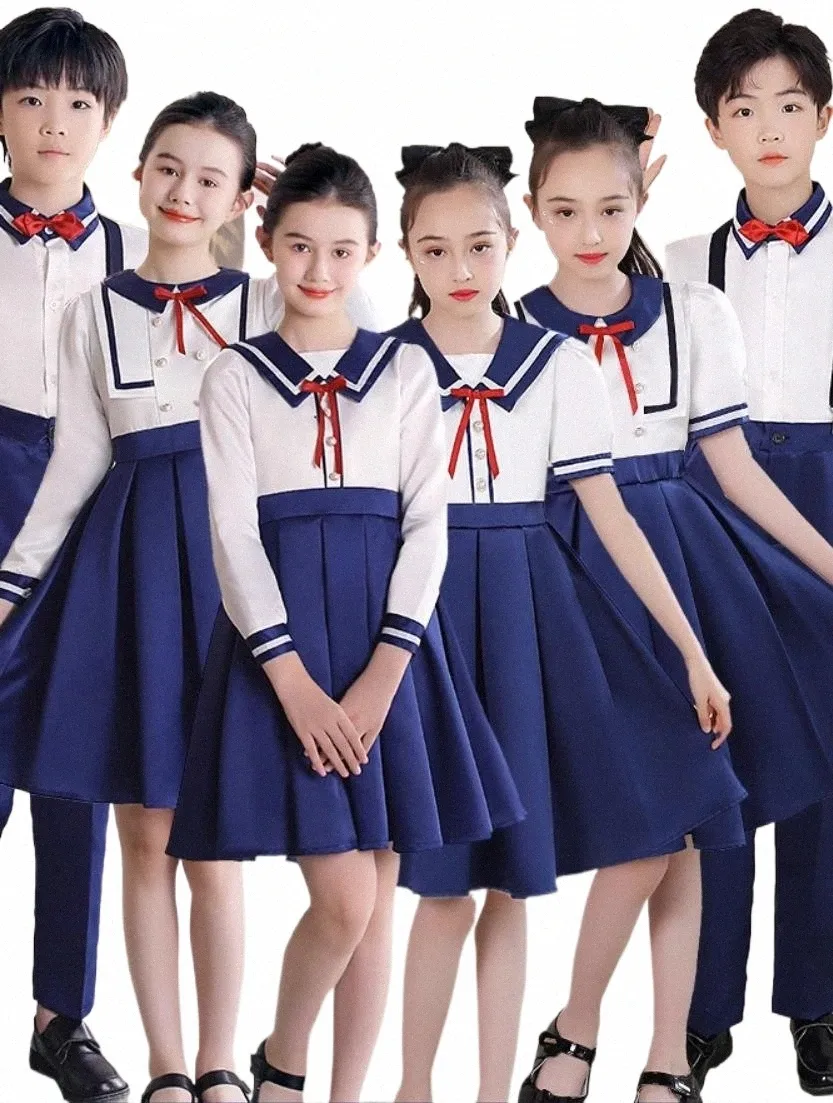 Uniforme scolaire pour enfants, Costume de chorale pour élèves du primaire, jupe marine pour garçons et filles, tenue de marin, Costume de chorale 370U #