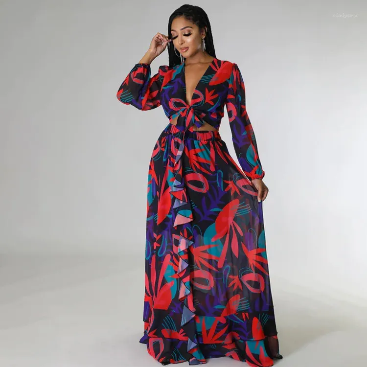 Casual Printed Deep V-Neck Hollow Bohemian Maxi Dress Casual Printed Deep V-Neck Hollow Bohemian Maxi Dress