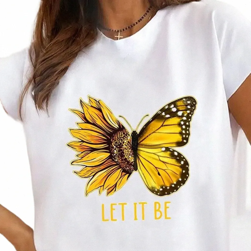 Butterfly Plus Size Cute Trend 90s T-Shirt Ladies Fi Podstawowa koszulka Top Ubrania Kobiety graficzny z krótkim rękawem odzież P97B#