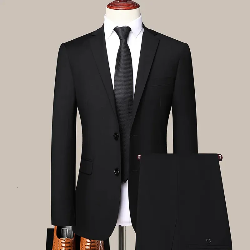 Boutique Blazer byxor Mens British Style Elegant Fashion High-End Simple Casual Gentleman Man Suit Two-Piece Suit 240321