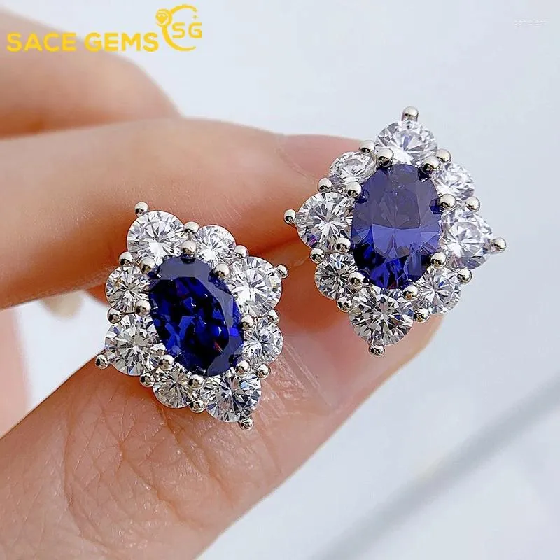 Studörhängen SACE GEMS 925 Sterling Silver Sapphire High Carbon Diamond Tanzanite For Women Sparkling Wedding Fine Jewelry