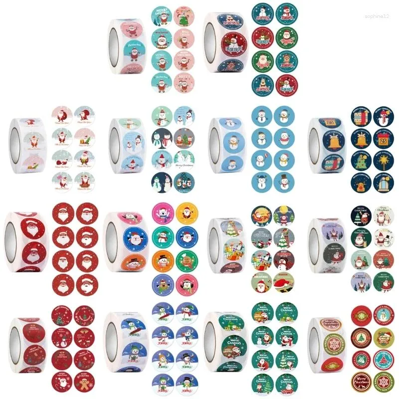 Gift Wrap Round Merry Christmas Stickers Self Adhesive Tags Presents Box Sealing Sticker Decor 500pcs/roll