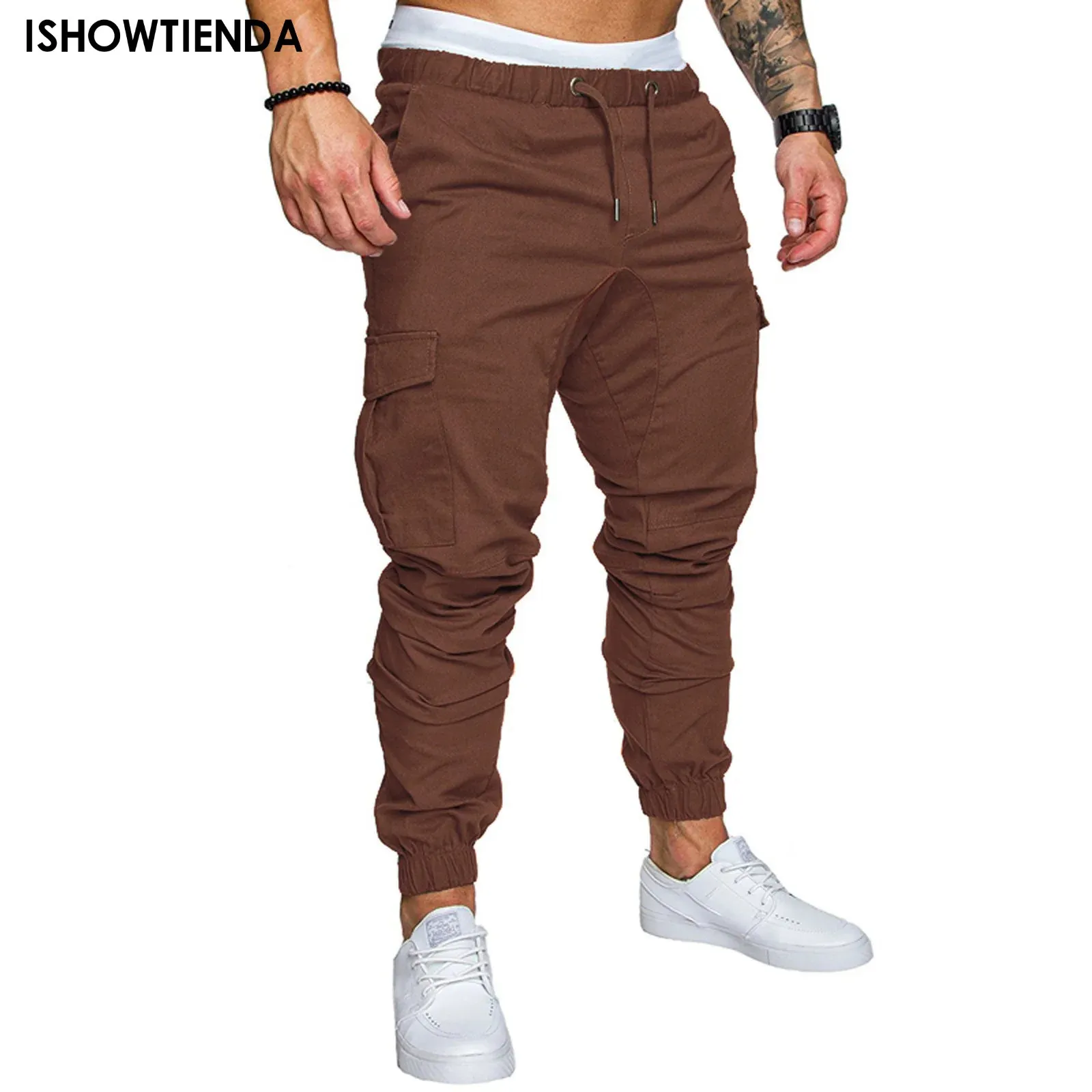 Mannen Cargobroek Zomer Werkbroek Stretch Taille Losse Multi Pocket Casual Sport Outdoor Trekkoord 240315