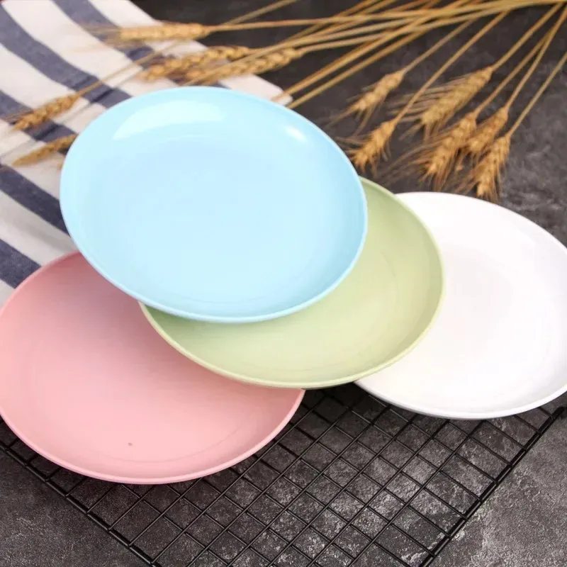 NEW 2024 Eco-Friendly Biodegradable Unbreakable Dinner Plates Set Wheat Straw Restaurant Specialty Saucer Plastic for Picnic Dishes