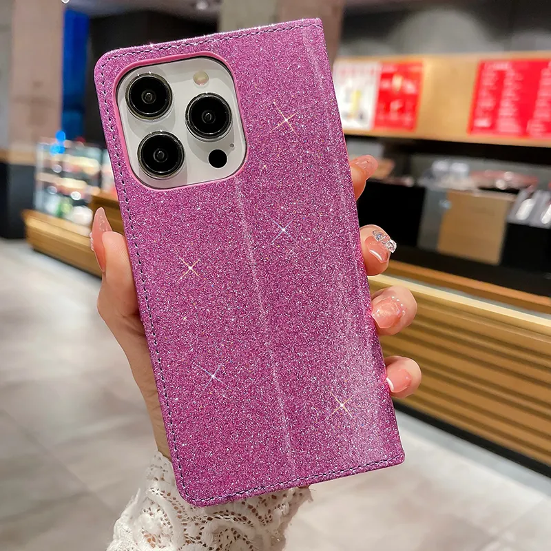 Glitter Flip Card Case Magnetic Stand Cover For IPhone 11 12 13 14 Pro Max 6 7 8 - Foto 2