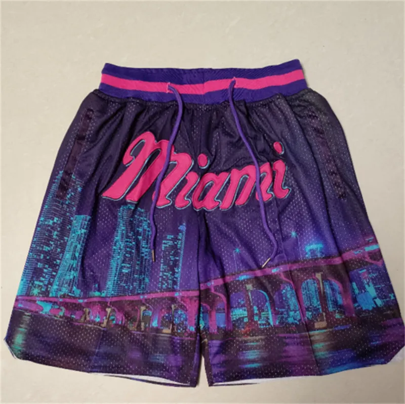 Pantaloncini da uomo''Miami''Heat''Authentic Pantaloncini da squadra di palestra casual ricamati in rete retrò da basket 17