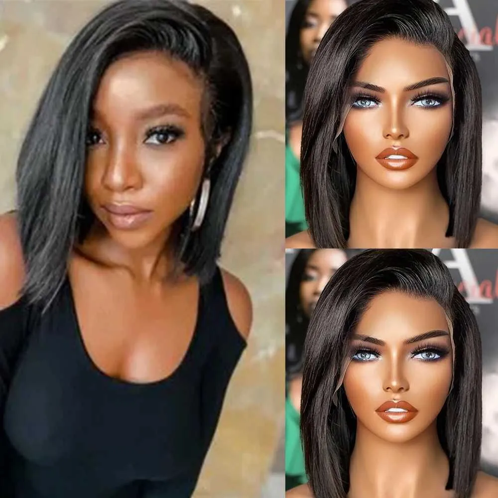 Nxy vhair wigs rongduoyi svart rak syntetisk peruk kort bob gratis del spets front mjuk silkeslen naturlig cosplay makeup kvinnor använder hår 240330