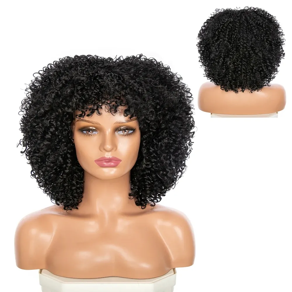 Wigs Gres Afro Kinky Curly Wig с челкой для чернокожих женщин с высокой температурой волокна Синтетическая градиент волосы косплей Made Made