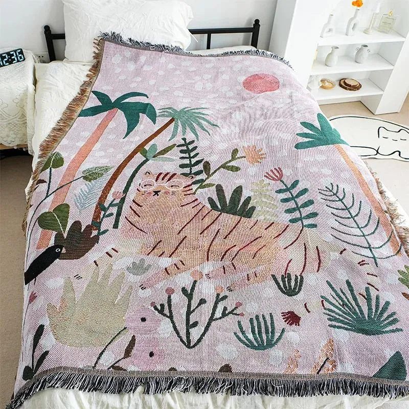 Dekens Textiel Stad Ins Roze Glazen Tijger Gooi Deken Nordic Sofa Handdoek Home Decor Tapijt Sprei Cartoon Picknick Mat 125x150cm