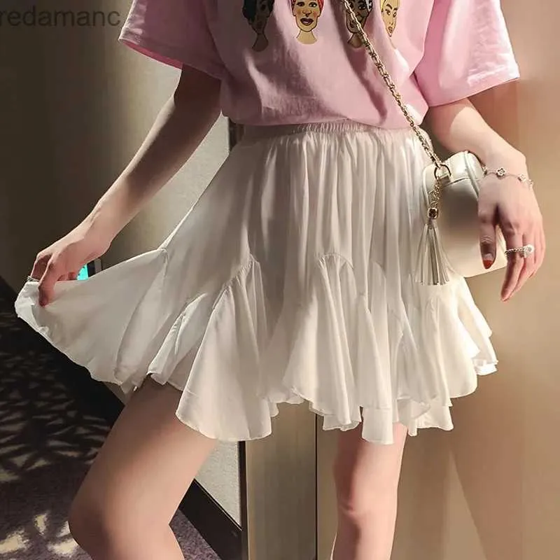 Skirts Skorts White Black Chiffon Summer Shorts Skirt Women 2022 Fashion Korean High Waist Tutu Pleated Mini Sun School Skirt Female 240330