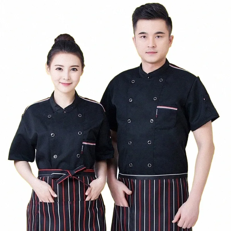 uniforme de manga curta verão hotel cozinha mulheres ocidental restaurante roupas preto chef macacão lg 22np #