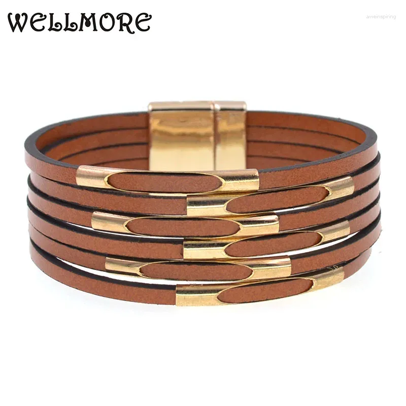 Charm Armbanden Wellmore Leer Voor Vrouwen 2024 Mode Armbanden Elegante Multilayer Brede Wrap Armband Sieraden Groothandel