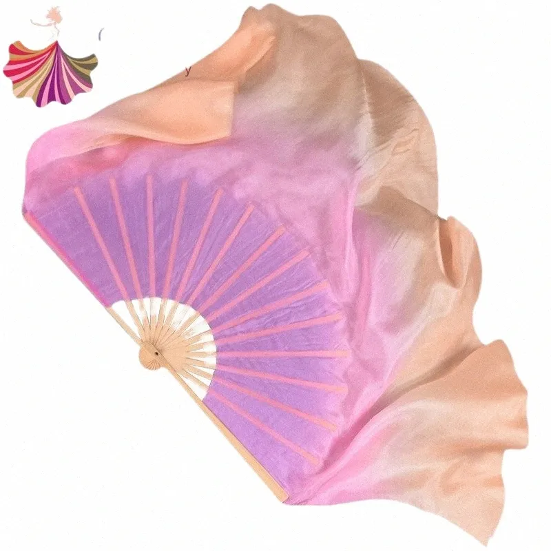Light Purple Pink Orange Gradient Color 16 "-34" 1Pair 100% Silk Bamboo Dance Fan Dream Series Double-Sided Yangko Art Test Fan Q1mr#