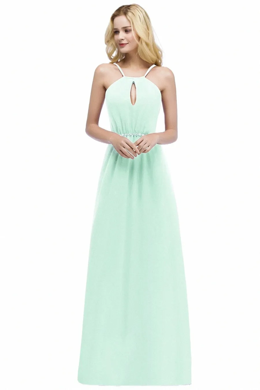 Elegant Mint Green Chiffon A-Line Halter Evening Dress with Hand Made Flower  Embellishments from Dhgate Bridesmaid Dress - price 16.05