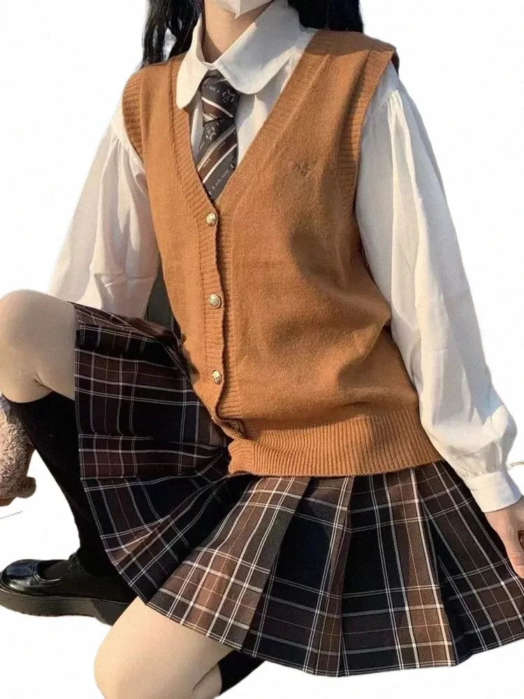 Korean JK School Girl Uniform Women Winter Japanese Kawaii Cosplay Uniform varm svart tweed -kappa och tröja Vest Uniform Set K4mu#