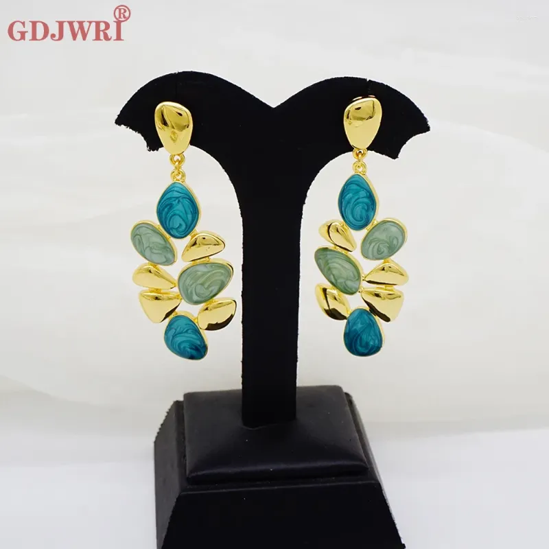 Boucles d'oreilles pendantes en cuivre pour femmes, bijoux de fête, strass bleus, cristal géométrique, longs pampilles en cuivre