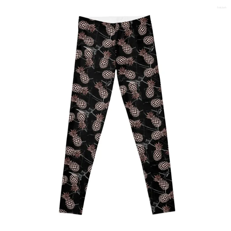 Pantaloni attivi Ananas in oro rosa e leggings in marmo nero Leggings femminili Sport a vita alta da donna per donna