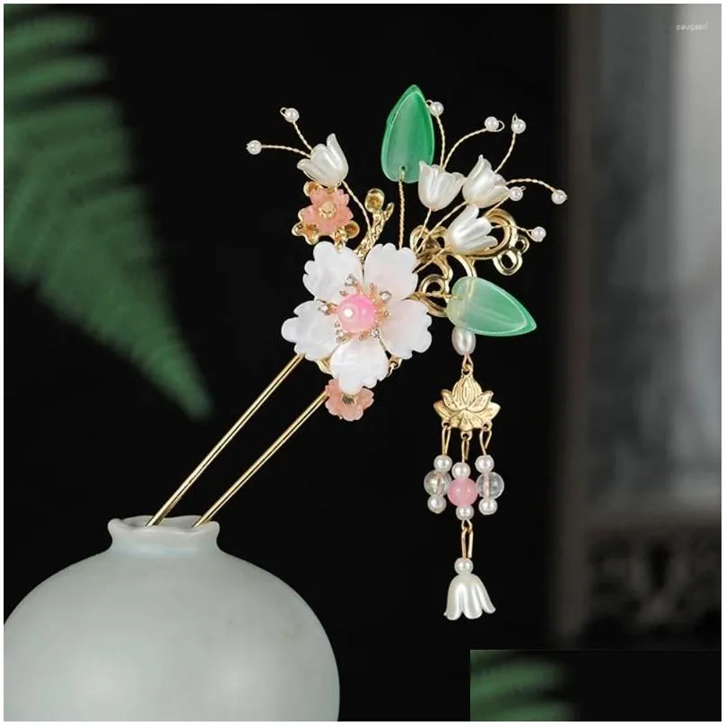 Haarspangen Haarspangen Blumenkopfschmuck D Sticks Gabeln Quaste Haarnadeln und Frauen Mädchen chinesischen Stil Schmuck Perlen Kopfschmuck Drop Deli Oto59