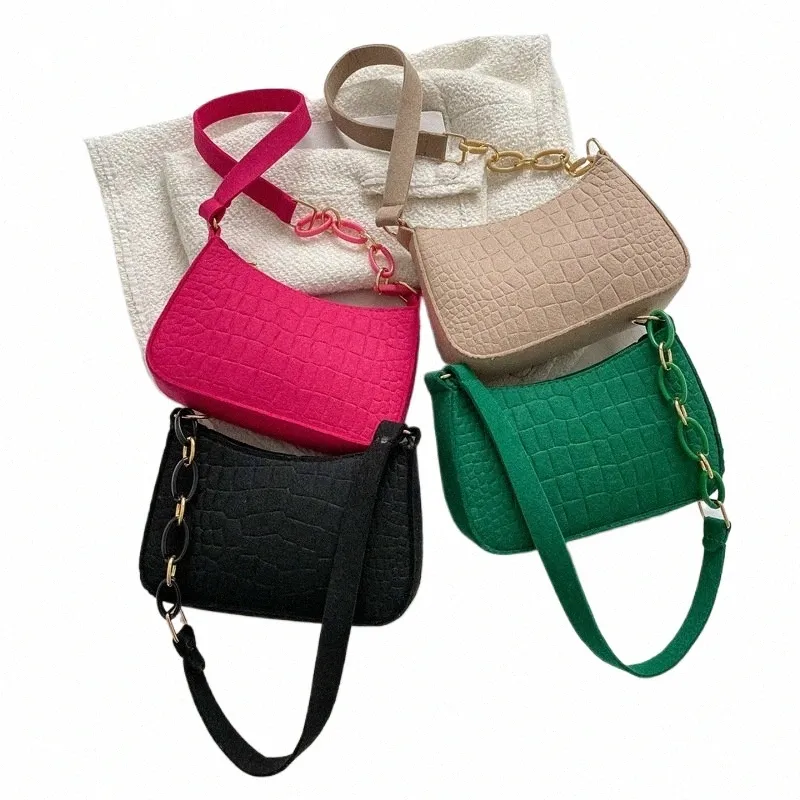 fi Felt Shoulder Bags for Women Women's Subaxillary Bag Design Advanced Texture Armpit Handbags Purses Crescent Saddle Bag X0QL#